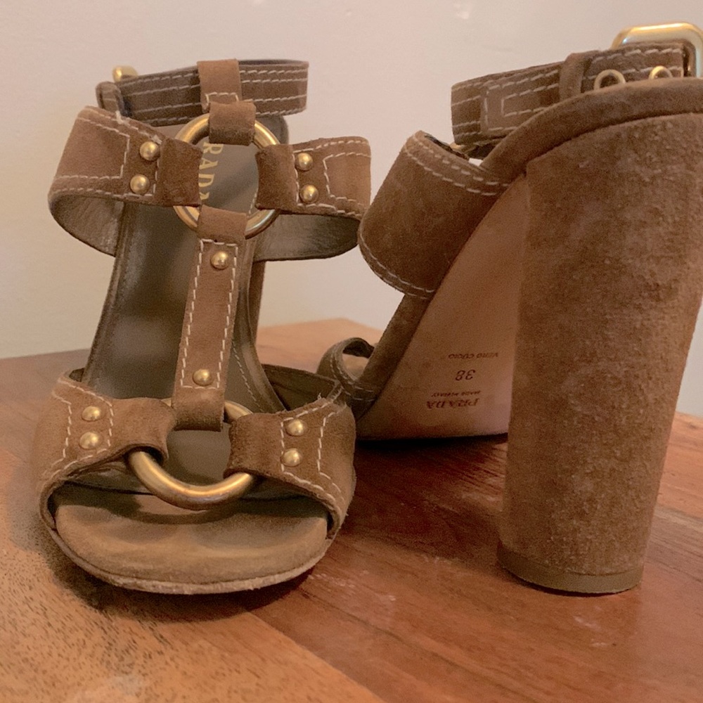 Prada high stack heel gladiator sandal